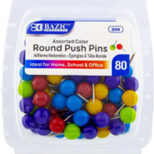 Round Push Pins, Assorted Color, Pack of 80