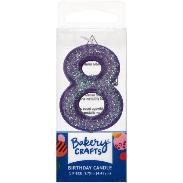8 Mini Purple Glitter Numeral Candles