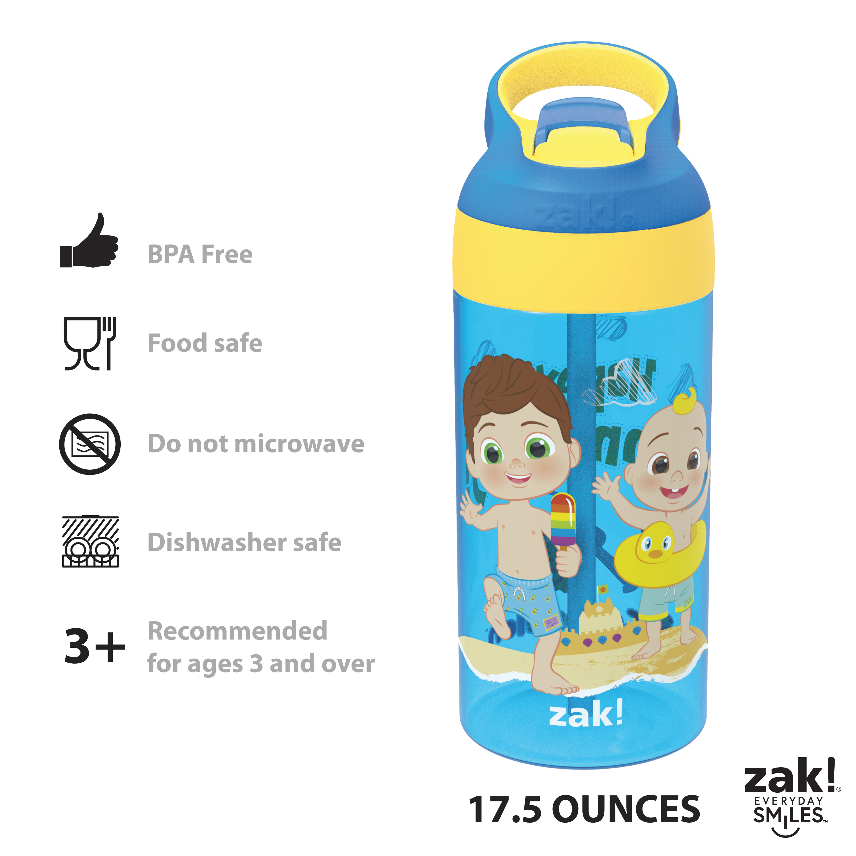 CoComelon 17.5 ounce Water Bottle, Happy, Sunny Day!, 2-piece set slideshow image 9