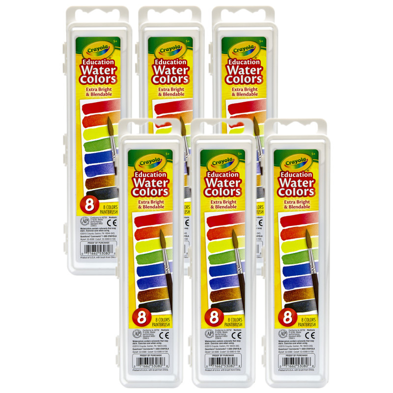 Education Oval Pans Watercolors Set, 8 Colors, Pack of 6