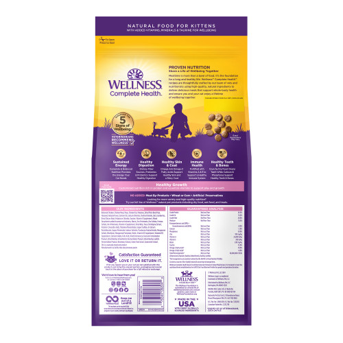 Wellness Complete Health Grain Free Kitten Deboned Chicken & Chicken Meal back packaging