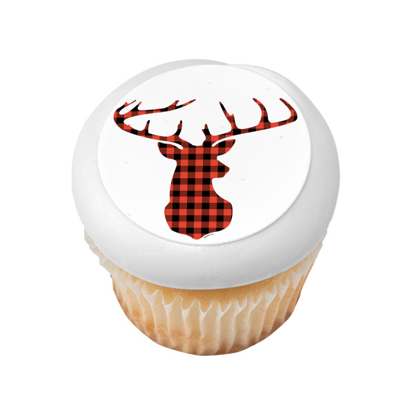 Red Check Plaid Deer PhotoCake® Edible Image®