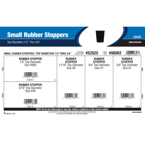 Small Rubber Stoppers Assortment (Top Diameters 1/2