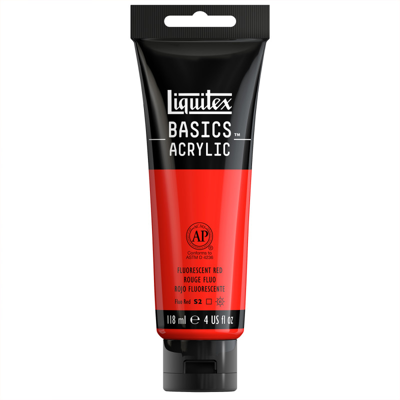 BASICS Acrylic Paint, 118 mL Tube, Fluorescent Red