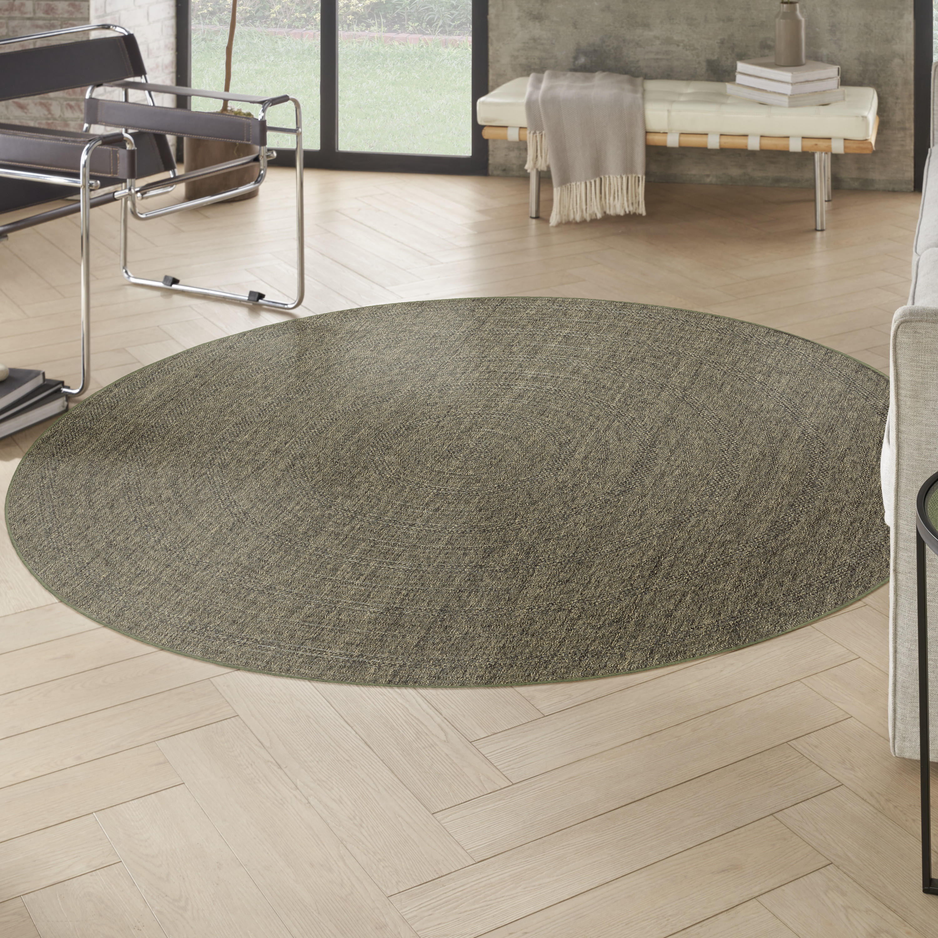 Nourison Tulum 8' x Round Olive Outdoor Rug
