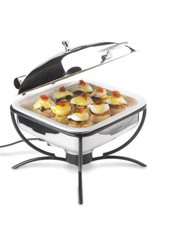 6-quart Intrigue® square stainless steel induction chafer with porcelain food pan