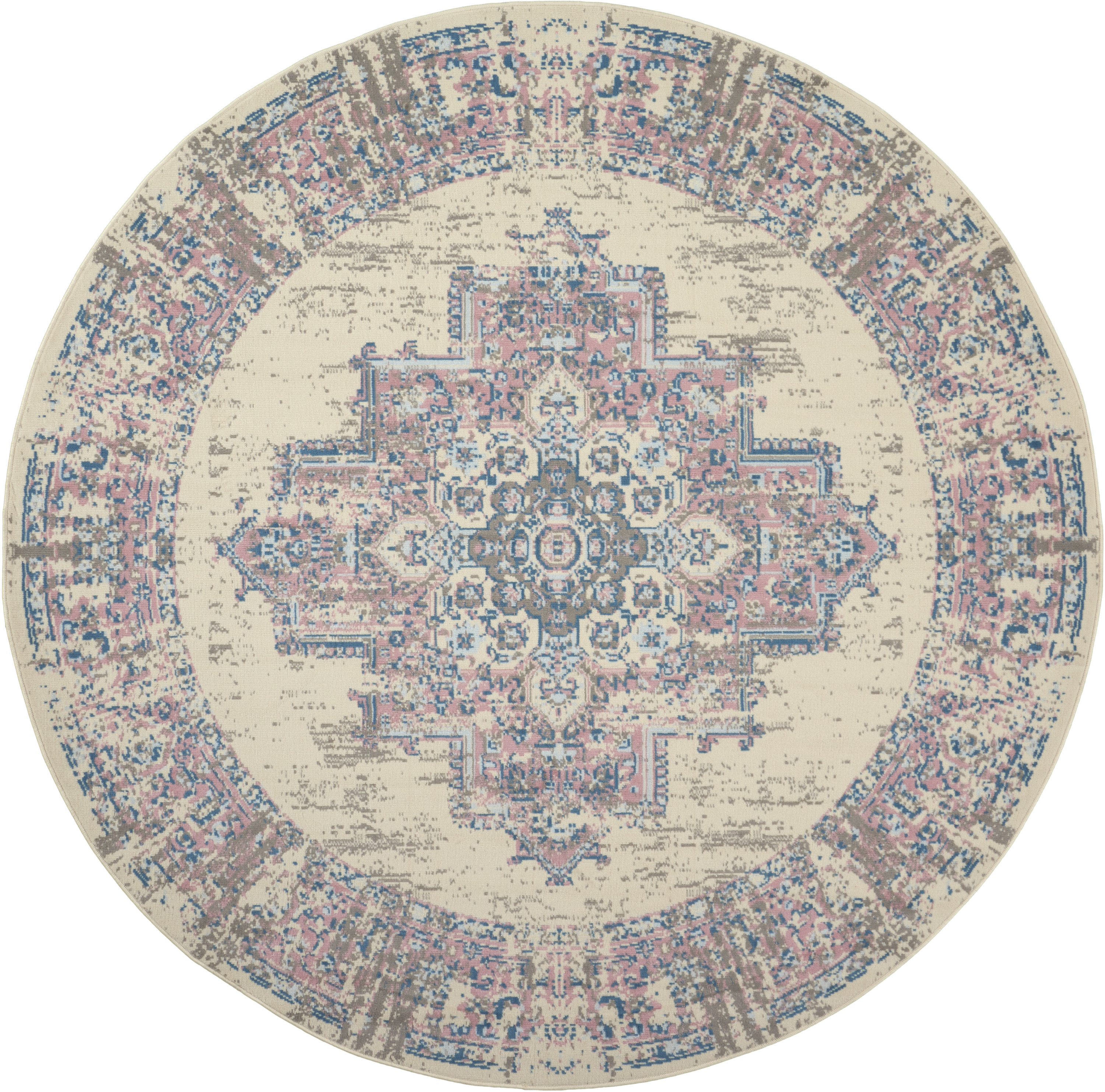 Nourison Grafix 8' x Round Ivory Pink Vintage Indoor Rug