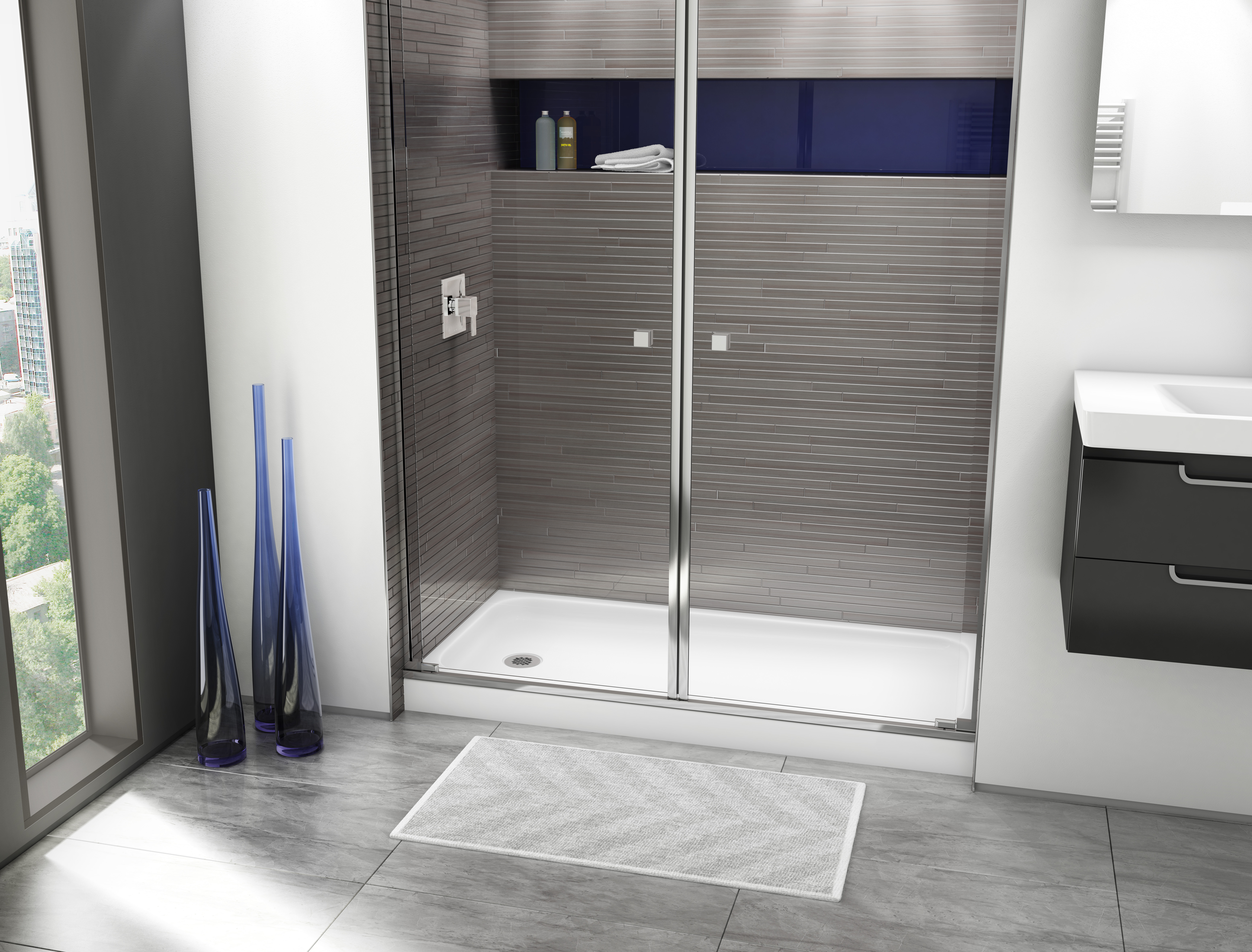 Americast 60 x 32 x 3  Alcove Shower Base - Round Drain