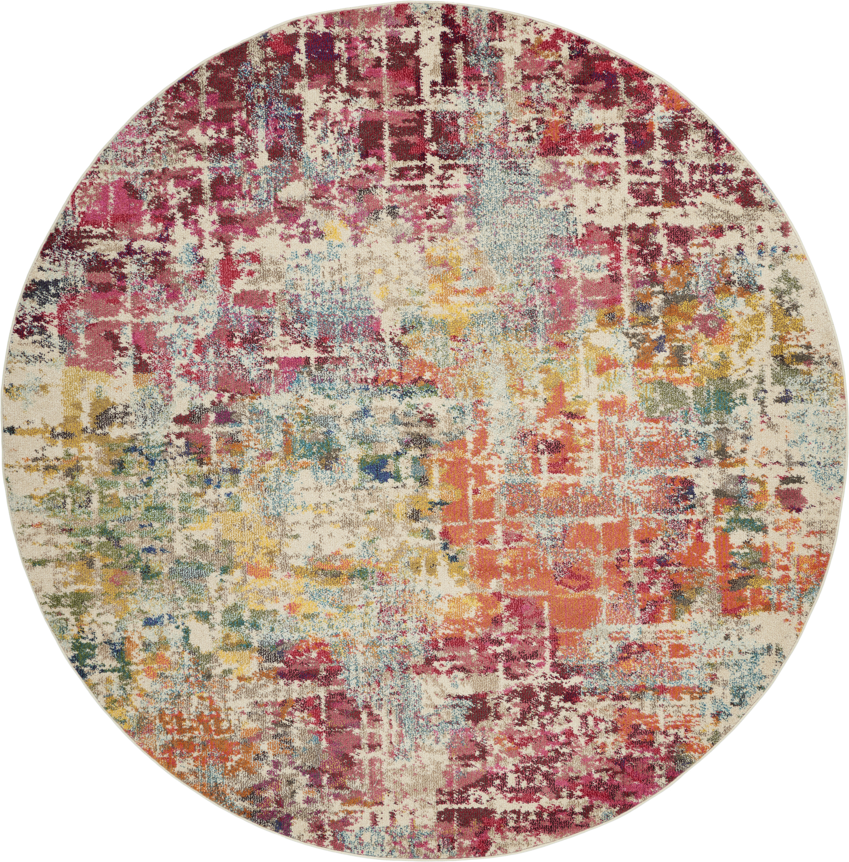 Nourison Celestial 7’10” x Round Pink Multicolor Modern & Contemporary Indoor Rug