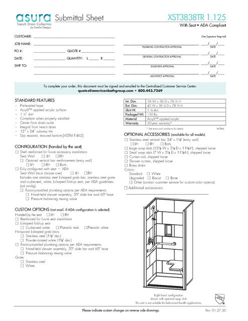 Spec Sheet — Cd Shower Spec Sheet Asura Xst 3838 Tr 1 125 ADA