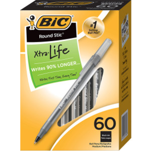 Round Stic&reg; Xtra Life Ball Pen, Black, Pack of 60