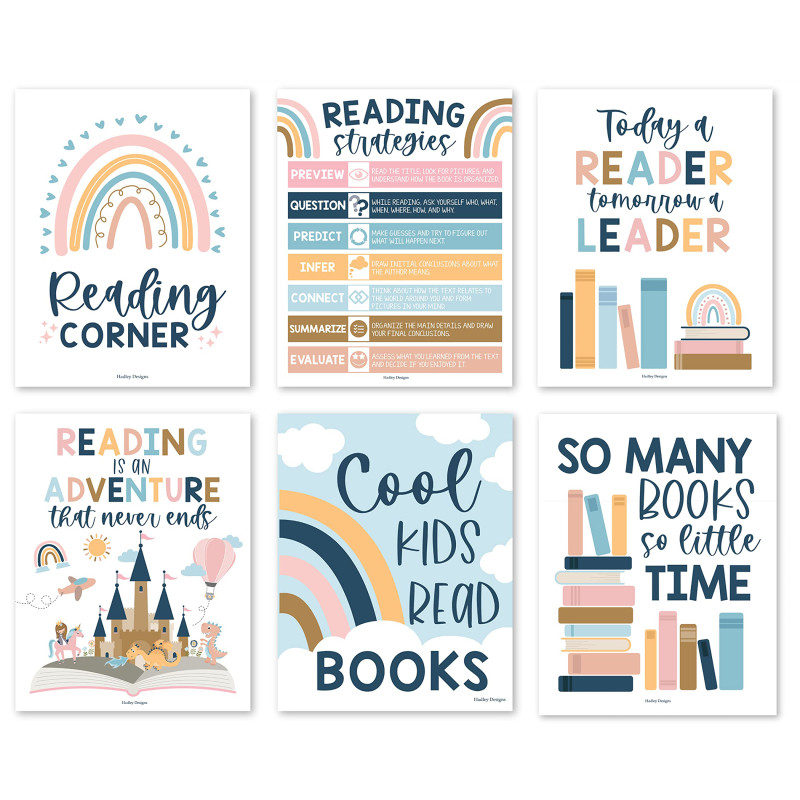 Boho Reading Posters For Classroom Library Decor, Set of 6