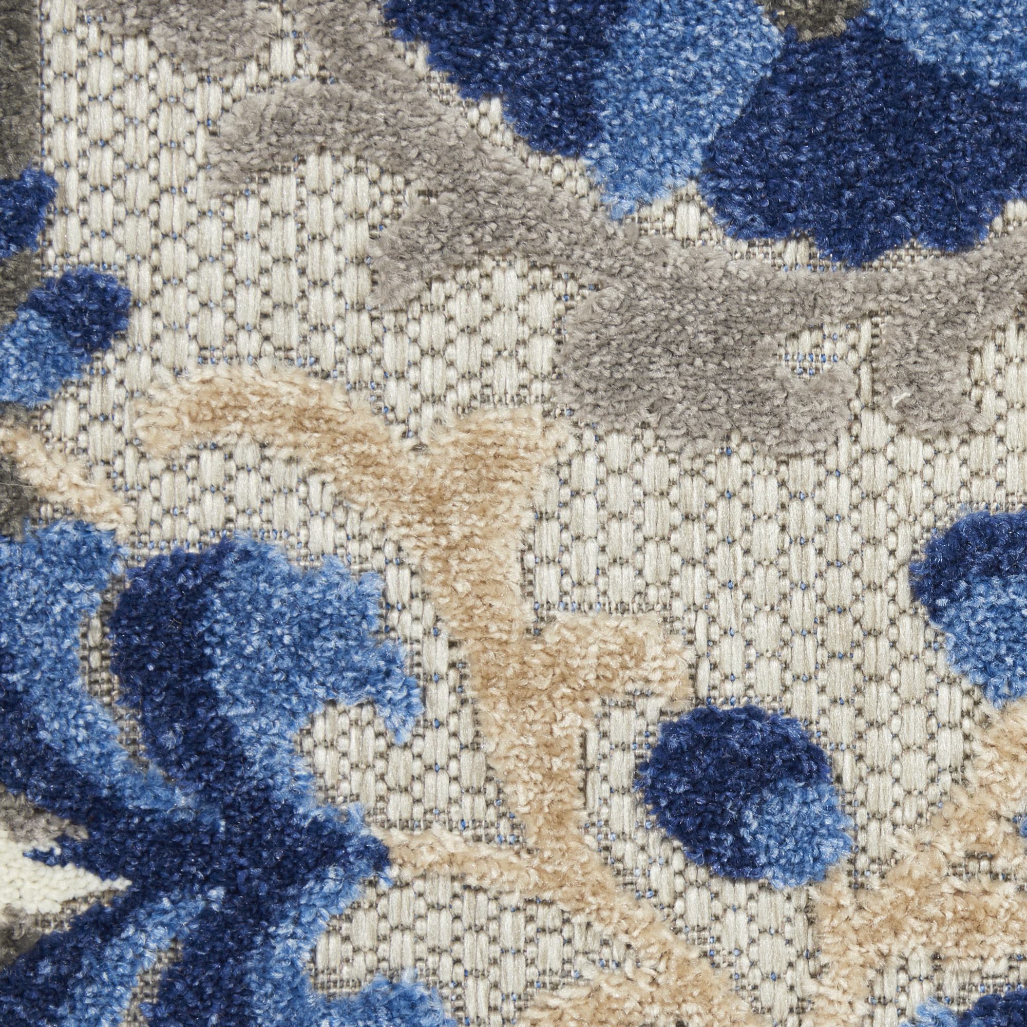 Nourison Aloha 5'3" x Round Natural Blue Farmhouse Rug