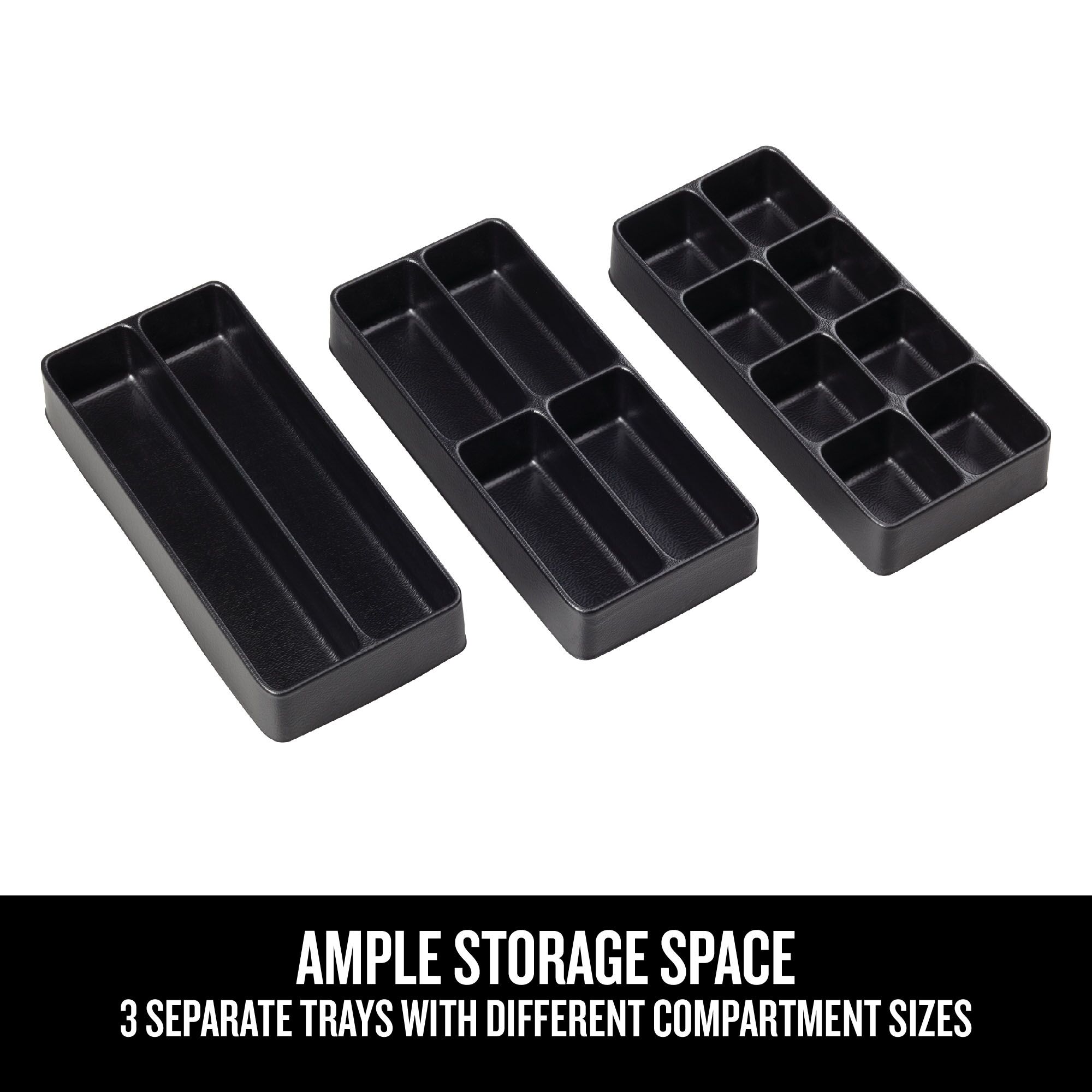 Ample storage space - three separate trays with different compartment sizes