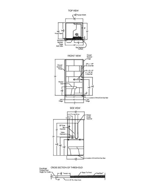Technical Drawing — Cd Shower Tech Draw Sst 3838tr 75 Ms Rf