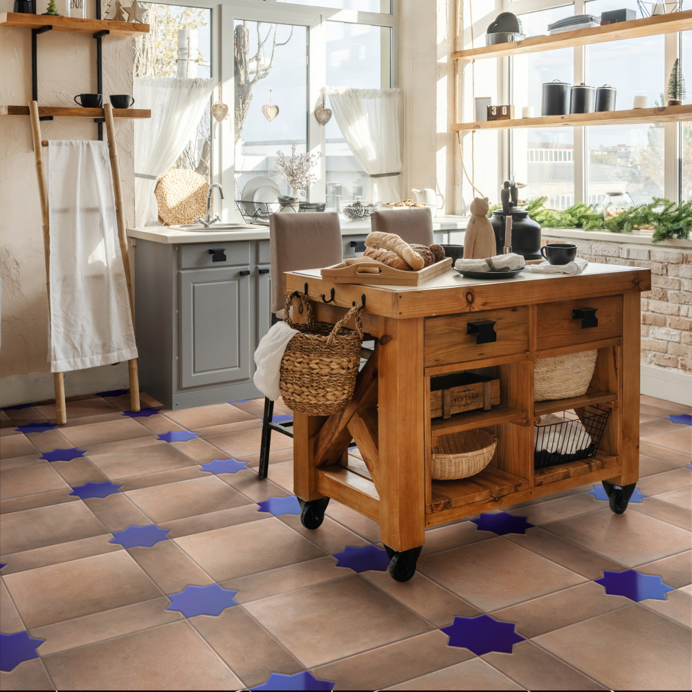 Argile Bordeaux Ferrara with Losanga and Blue Star 24-5/8 in. x 24-5/8 in. Porcelain Floor and Wall Tile