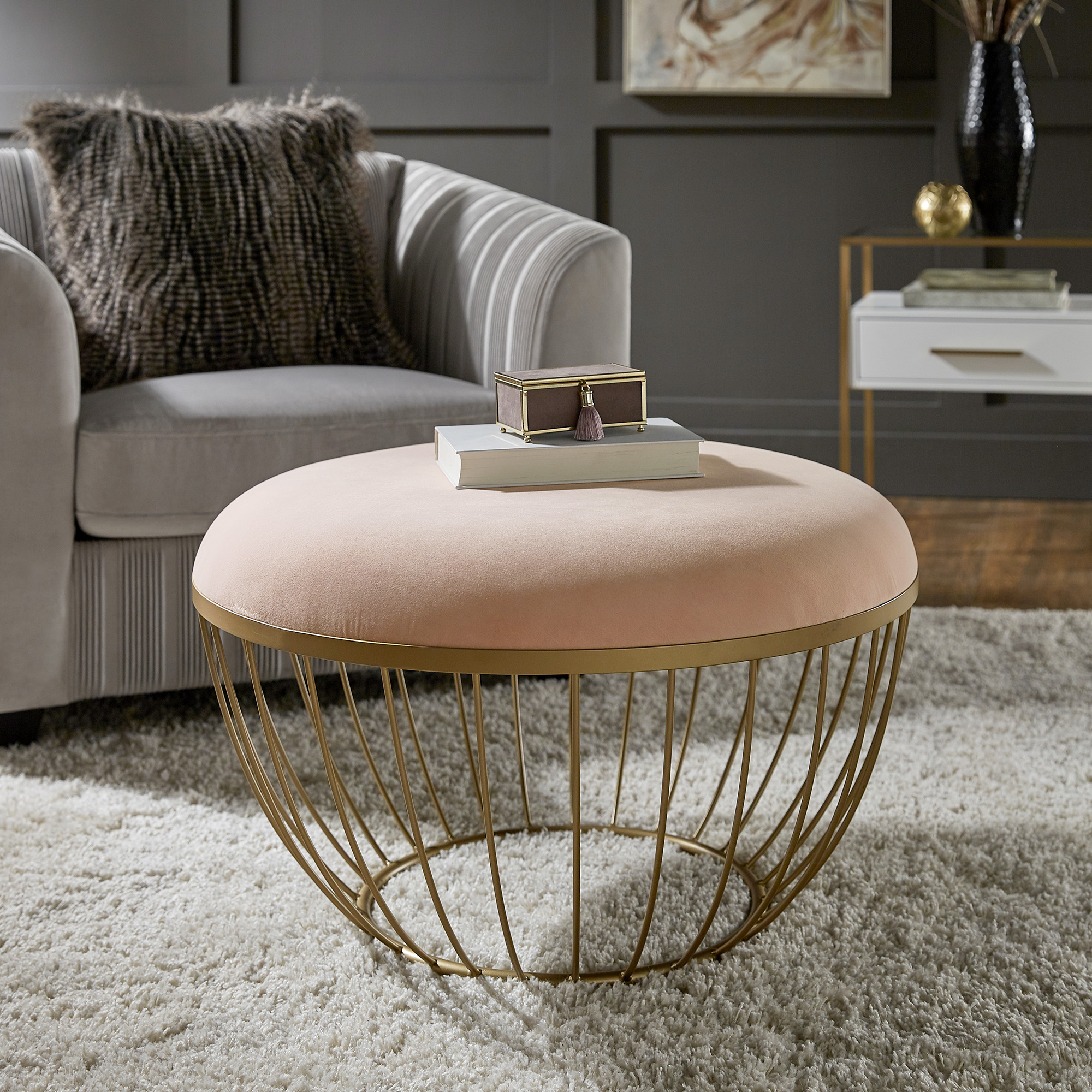 Fabric Upholstered Round Ottoman
