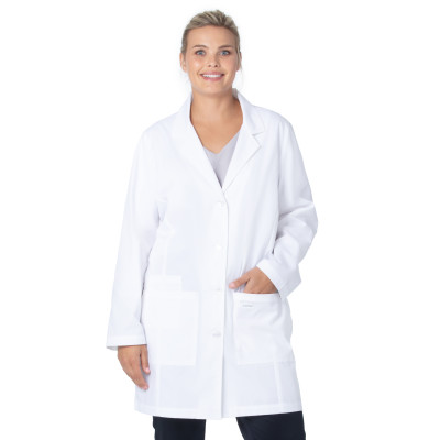 Landau Women&#8216;s 3-Pocket Mid-Length White Coat-White Coats