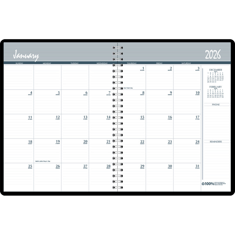 Monthly Calendar Planner, 2 Year, Black, 8-1/2" x 11"