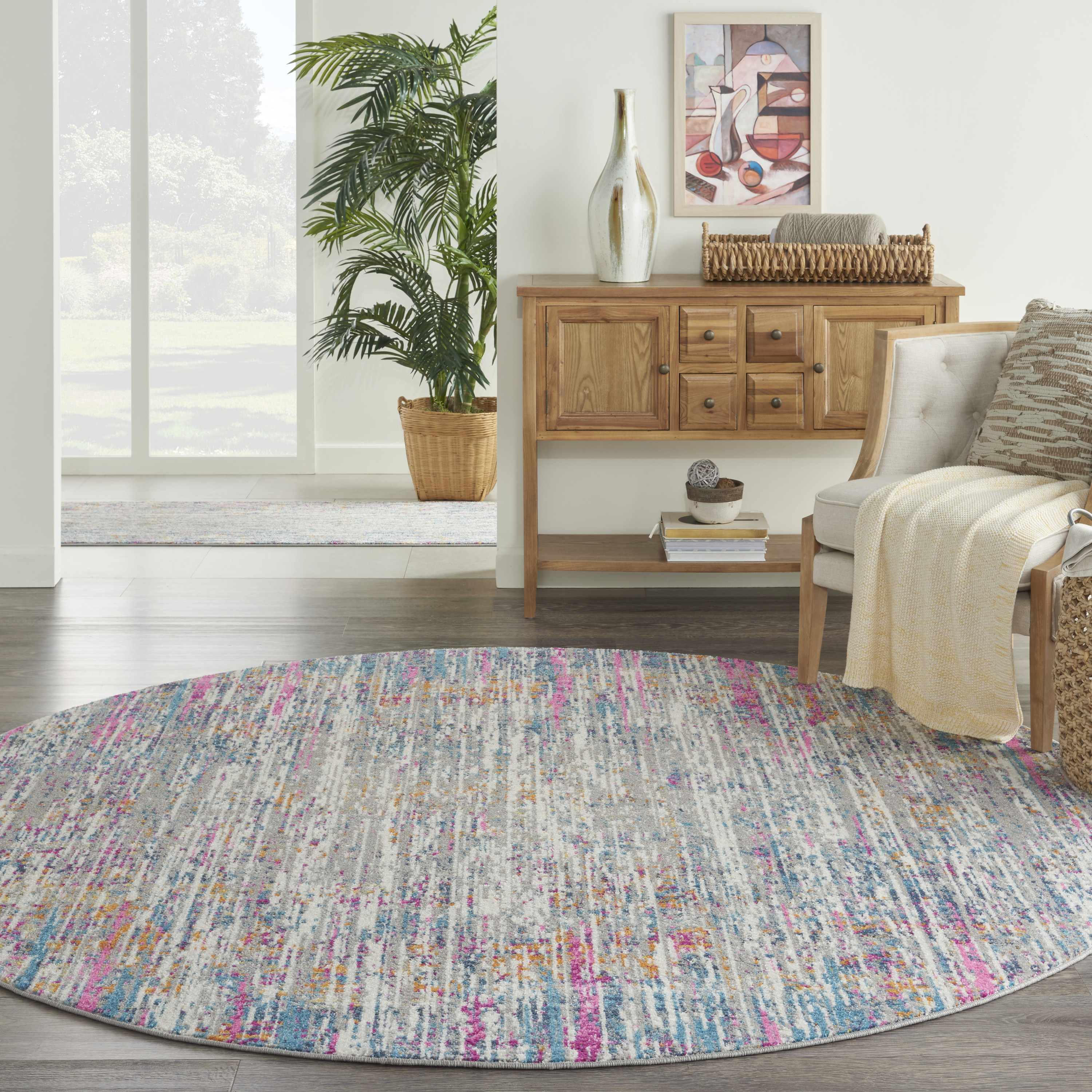 Nourison Passion 8' x Round Ivory Multicolor Modern Indoor Rug