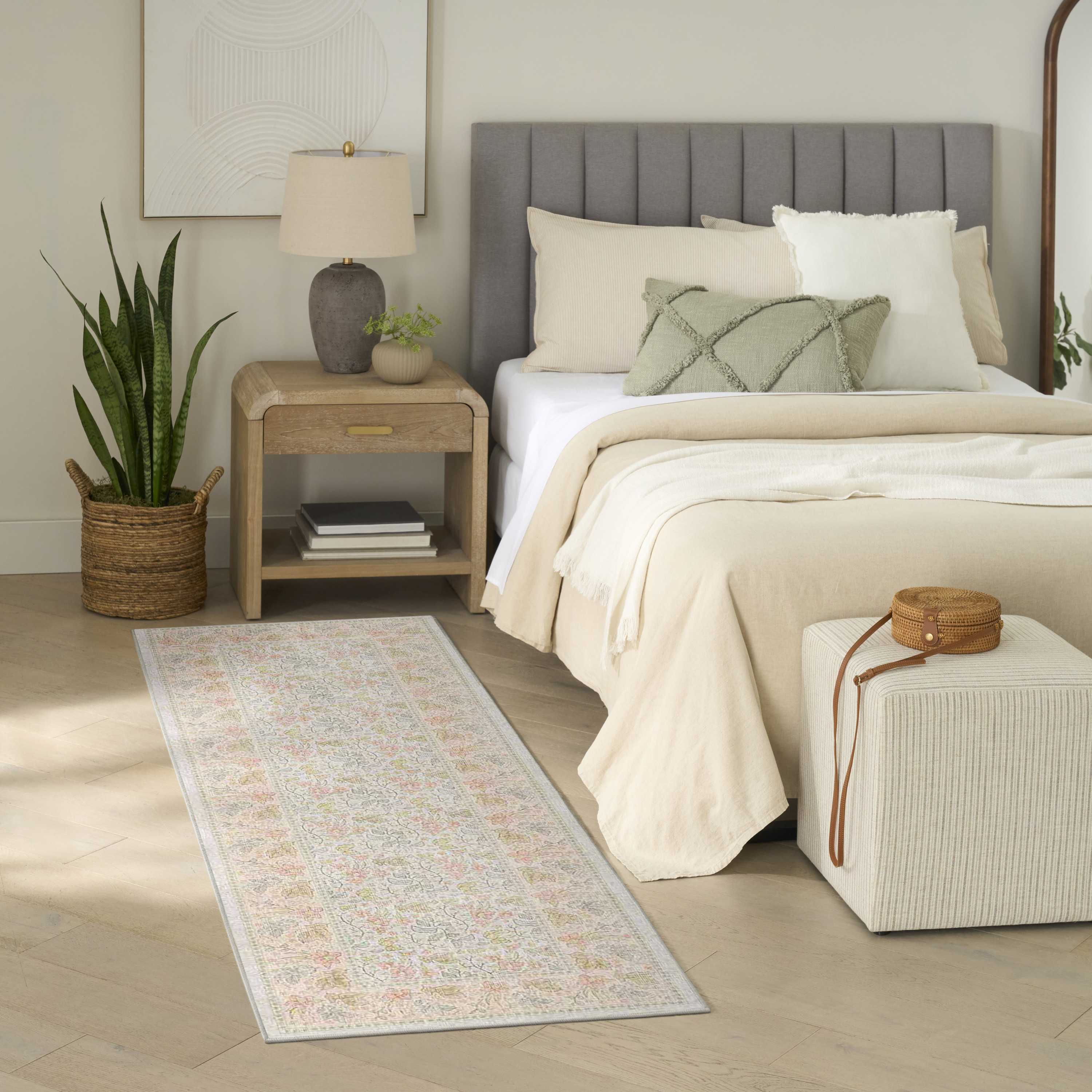Nourison Botanical Washables 2' x 6' Beige Multicolor Farmhouse Indoor Rug