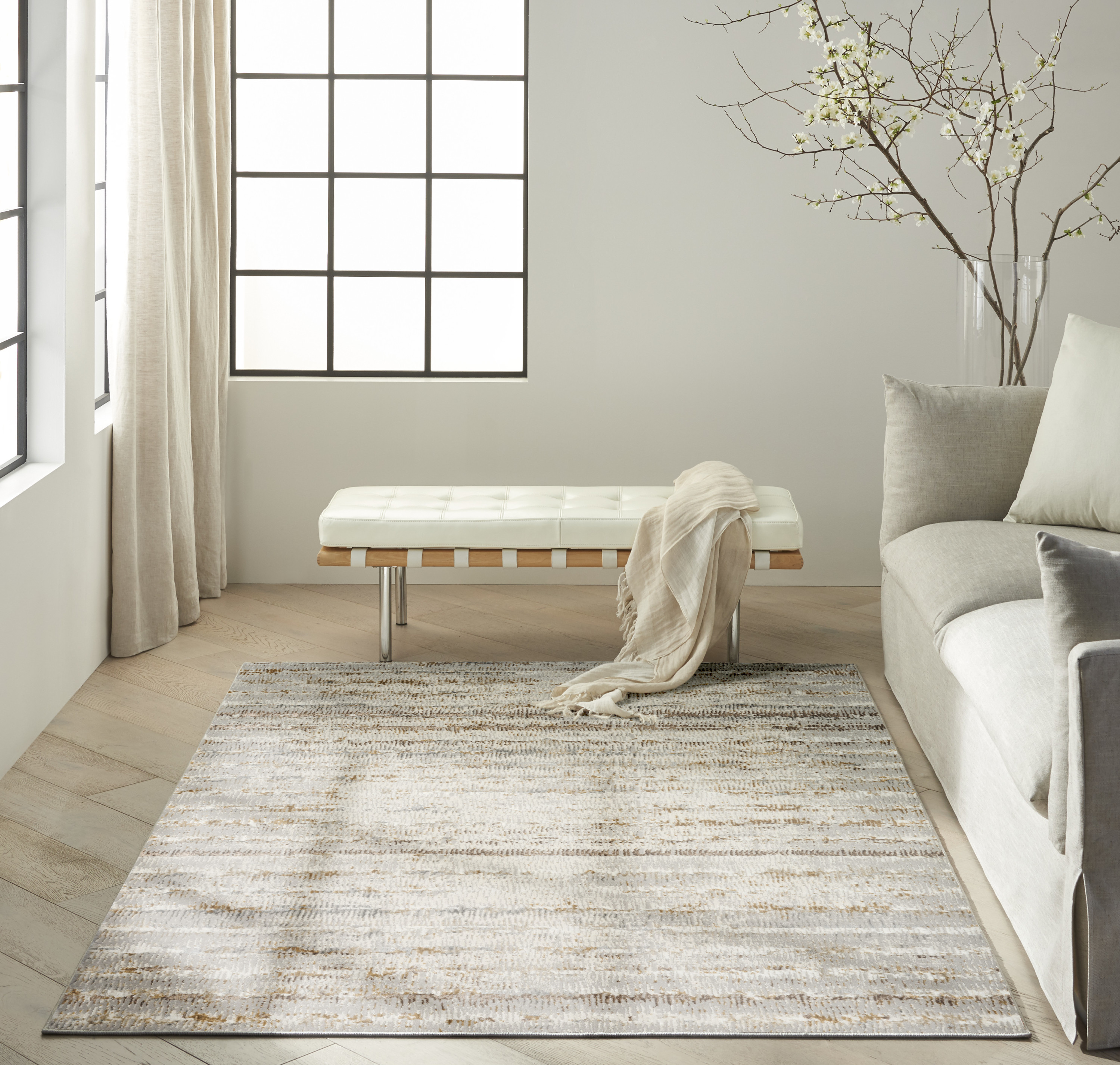 Calvin Klein CK073 Compass 3'11" x 5'11" Ivory Rust Modern Indoor Rug