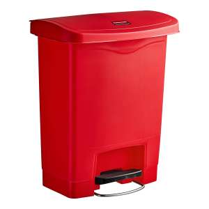 Rubbermaid Commercial, Streamline, Step-On, 8 gal, Resin, Red, Rectangle, Receptacle