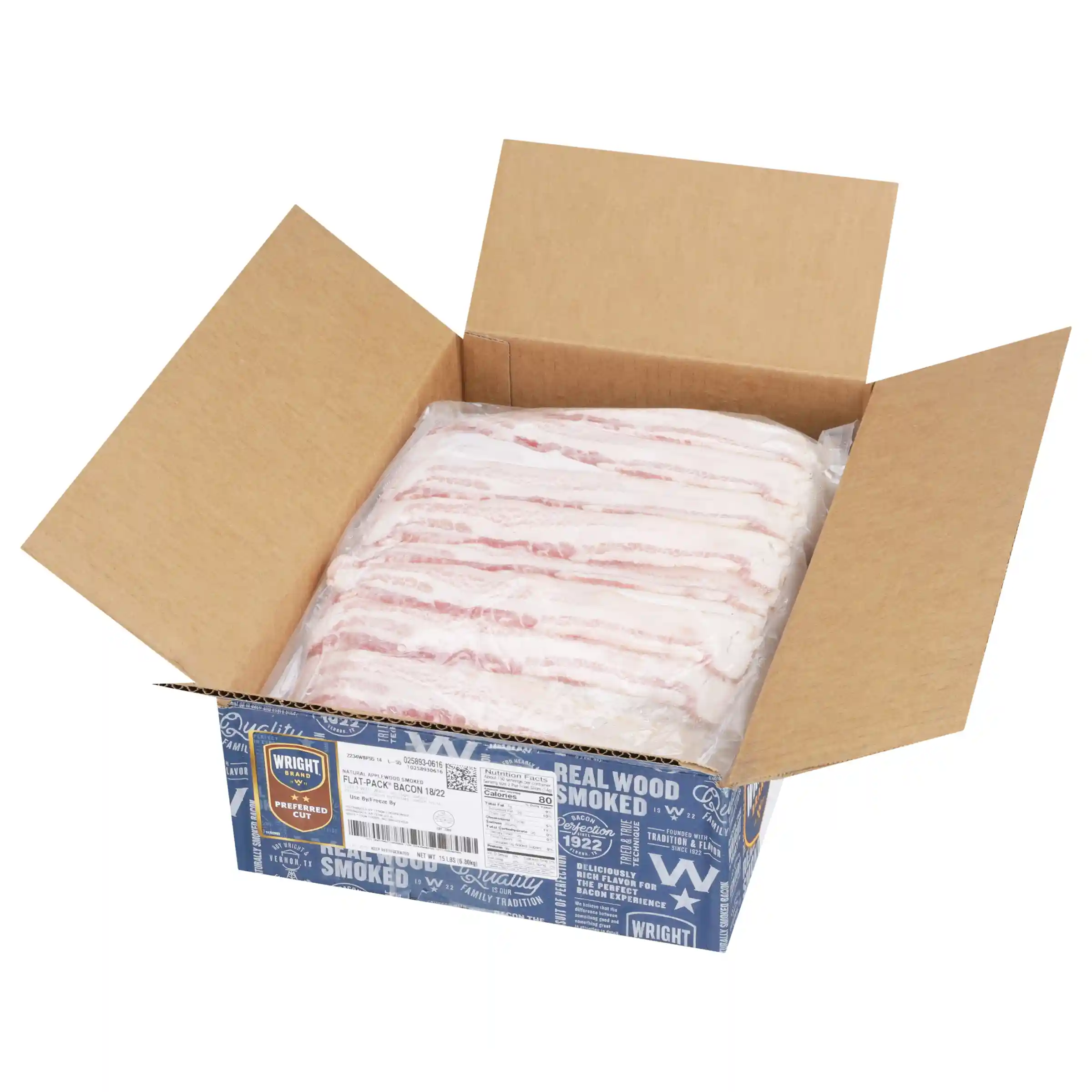 Wright® Brand Naturally Applewood Smoked Thin Sliced Bacon, Flat-Pack®, 15 Lbs, 18-22 Slices per Pound, Gas Flushed_image_4