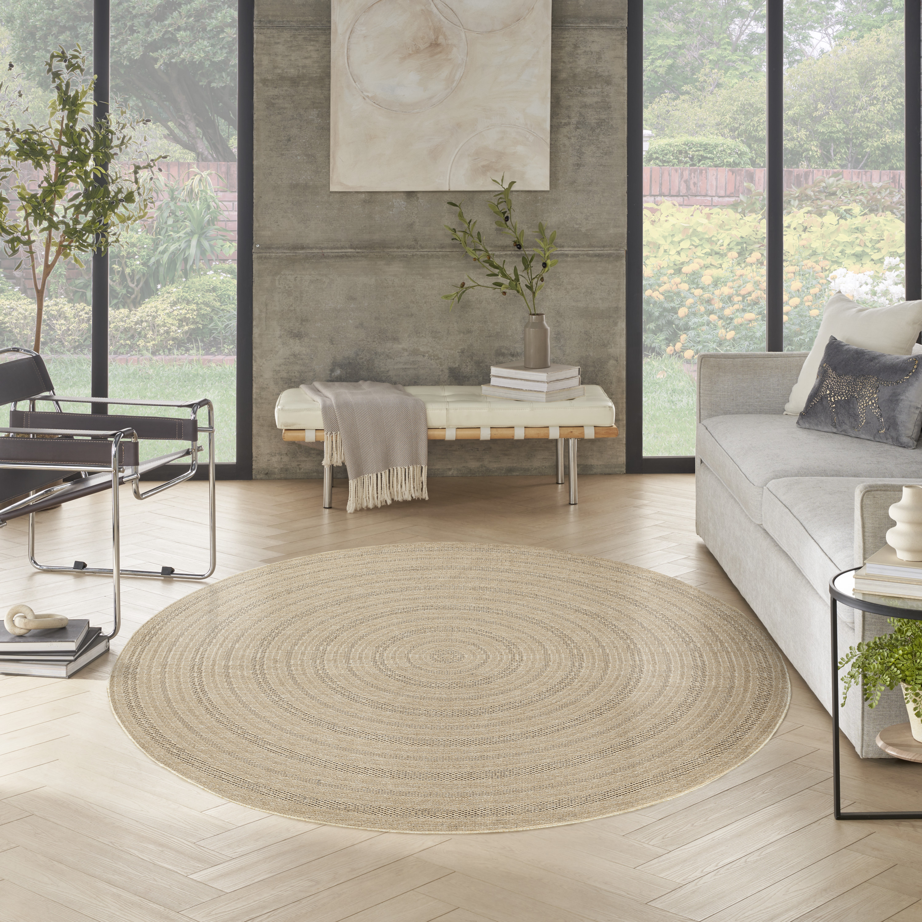 Nourison Tulum 8' x Round Taupe Grey Outdoor Rug