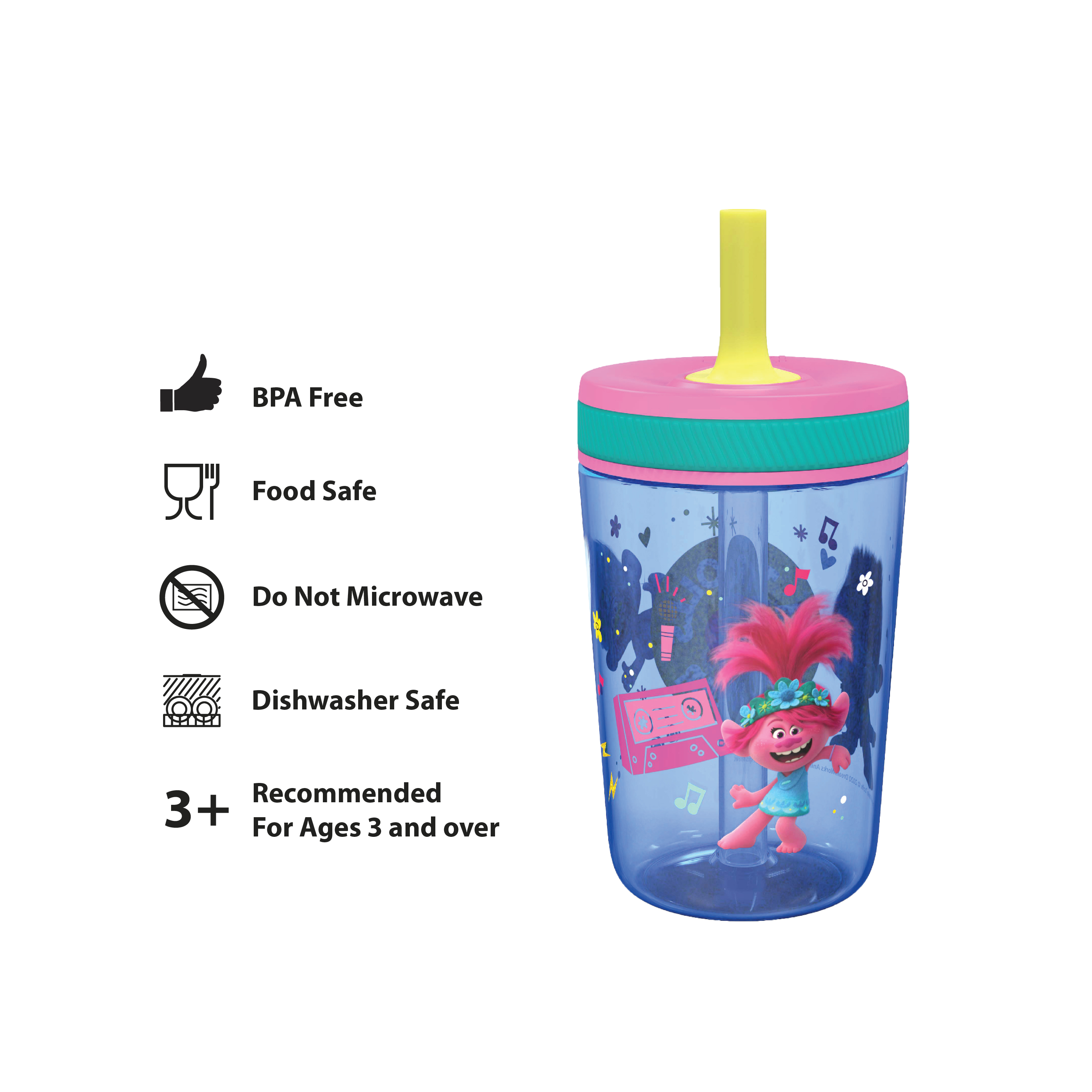 Trolls 2 Movie 15  ounce Plastic Tumbler with Lid and Straw, Poppy and Friends, 2-piece set slideshow image 6