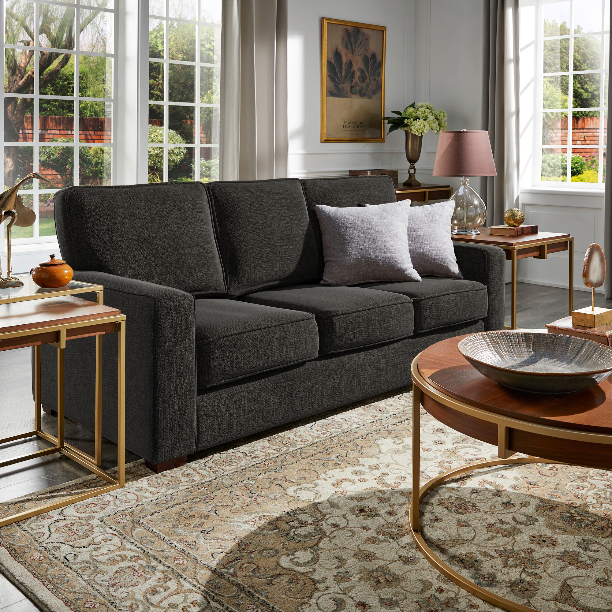 Modern Fabric Upholstered Square Arm Sofa