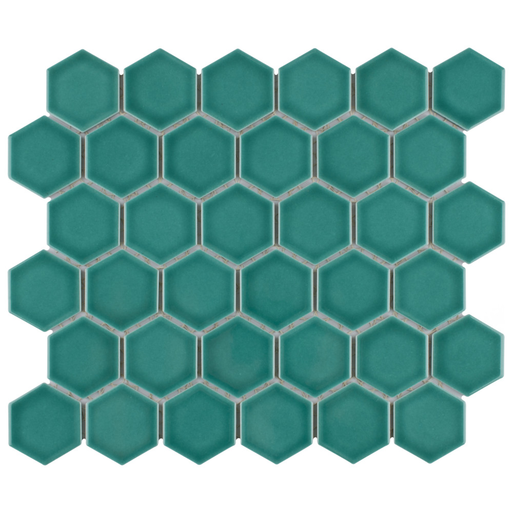 Sample – Tribeca 2″ Hex Glossy Jade Porcelain Mosaic Tile