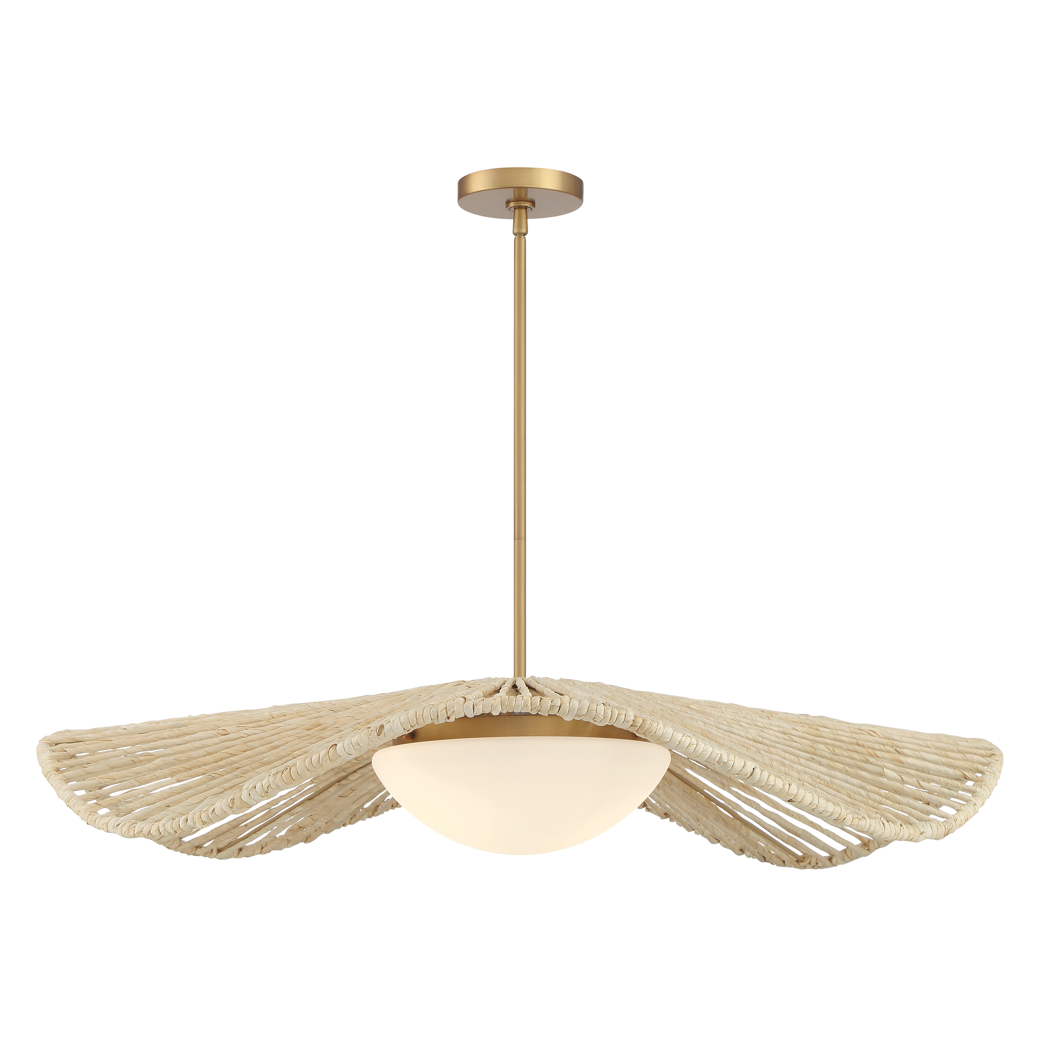 The Longfield 36" pendant brings organic coastal charm with its natural abaca rope shade and warm Legacy Brass finish. Perfect for creating a relaxed yet sophisticated atmosphere over dining tables or kitchen islands. - alternate view