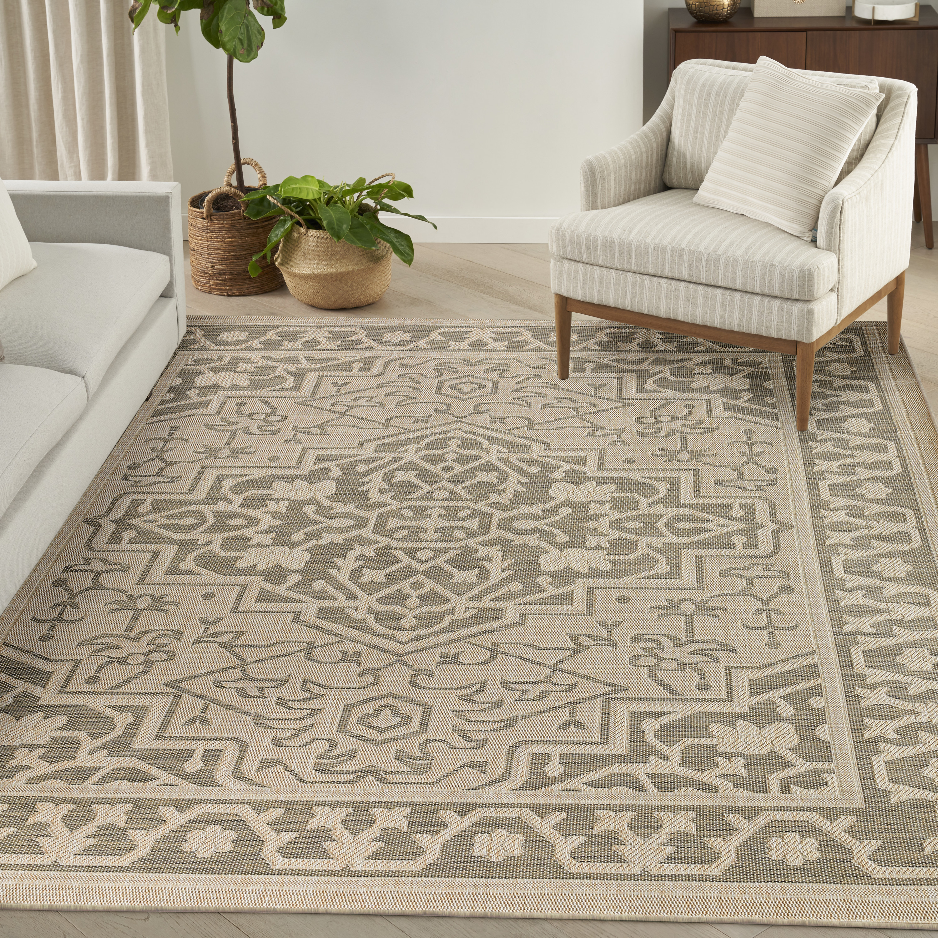 Nourison Tulum 8' x 10' Taupe Olive Outdoor Rug