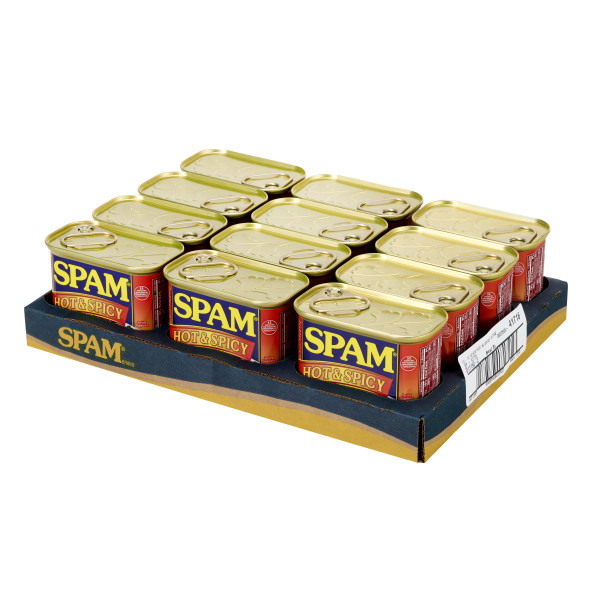 SPAM(r) Hot & Spicy, 12/12 oz. . C1RM - Front Right Open Case (Hi Res)