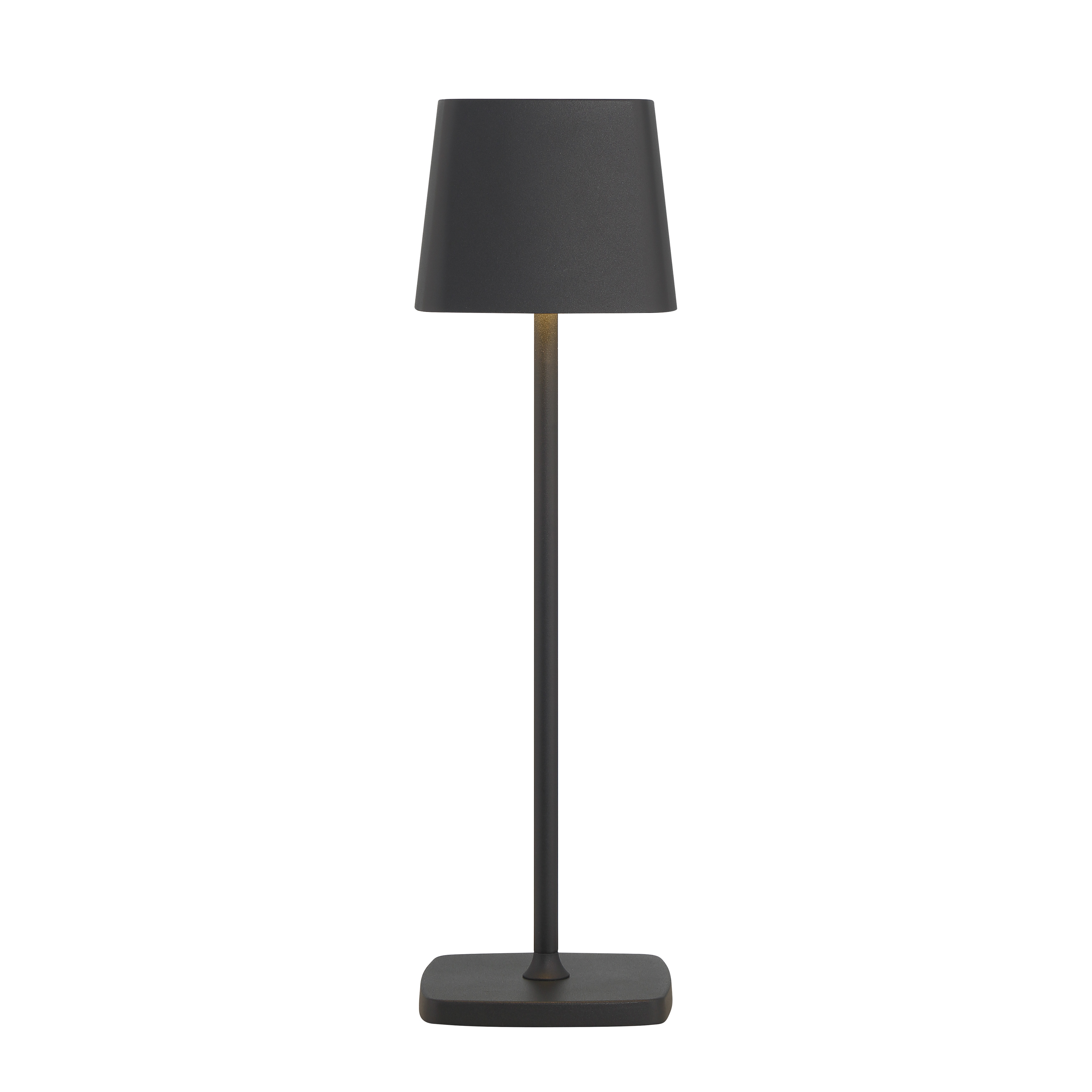 This compact rechargeable LED table lamp combines modern minimalist design with practical portability. The coal black finish and aluminum construction create a sophisticated look, while the USB-C rechargeable battery eliminates cord clutter. - alternate view