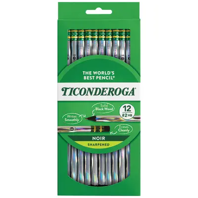 Ticonderoga Noir Wood-Cased Pencils, Pre-Sharpened, #2 HB, Holographic, 12 Count