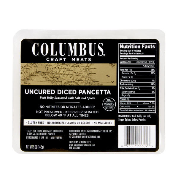 COLUMBUS(r) Diced Pancetta 8/5oz . C1CB - Front Center Inner Pack (Hi Res)