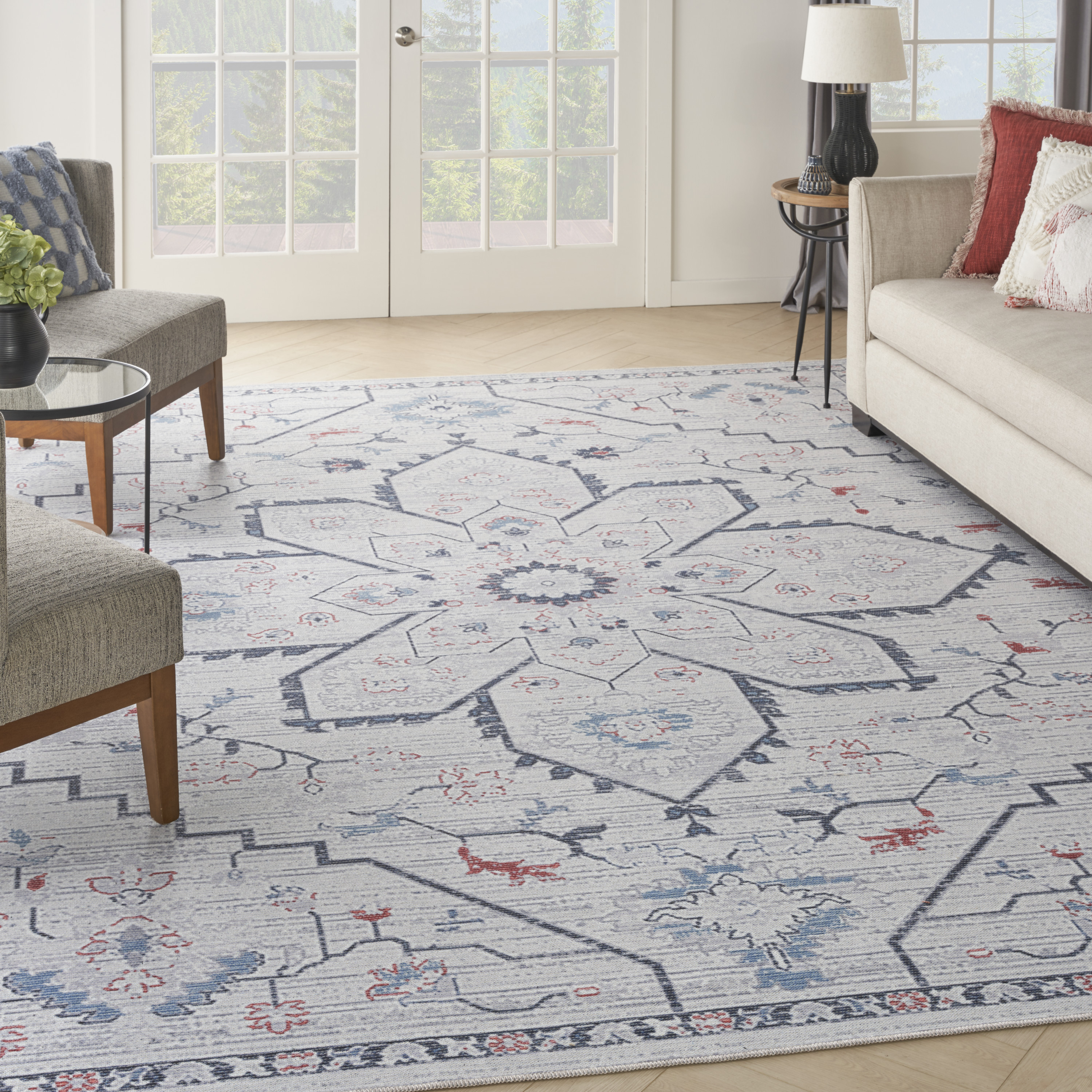 Nourison New Concept Washables 9'2" x 12' Ivory Blue Farmhouse Indoor Rug