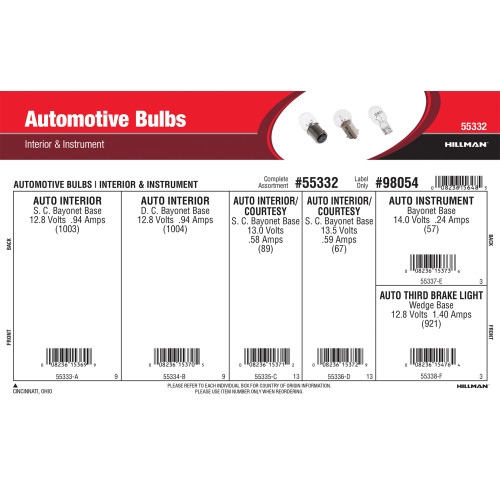 Automotive Bulbs Assortment (Interior & Instrument) Bulbs