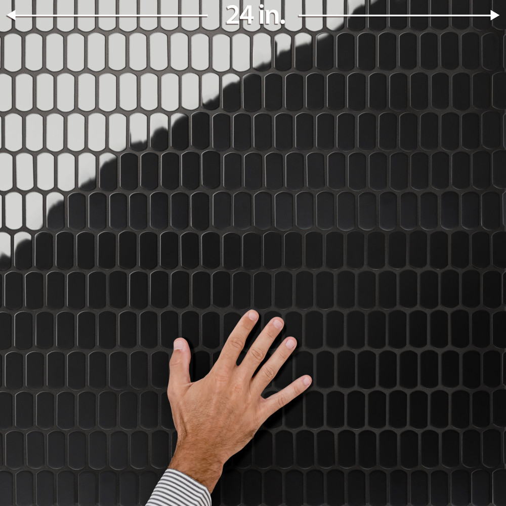 Hudson Capsule Glossy Black 12-1/4 in. x 13-1/8 in. Porcelain Mosaic Tile