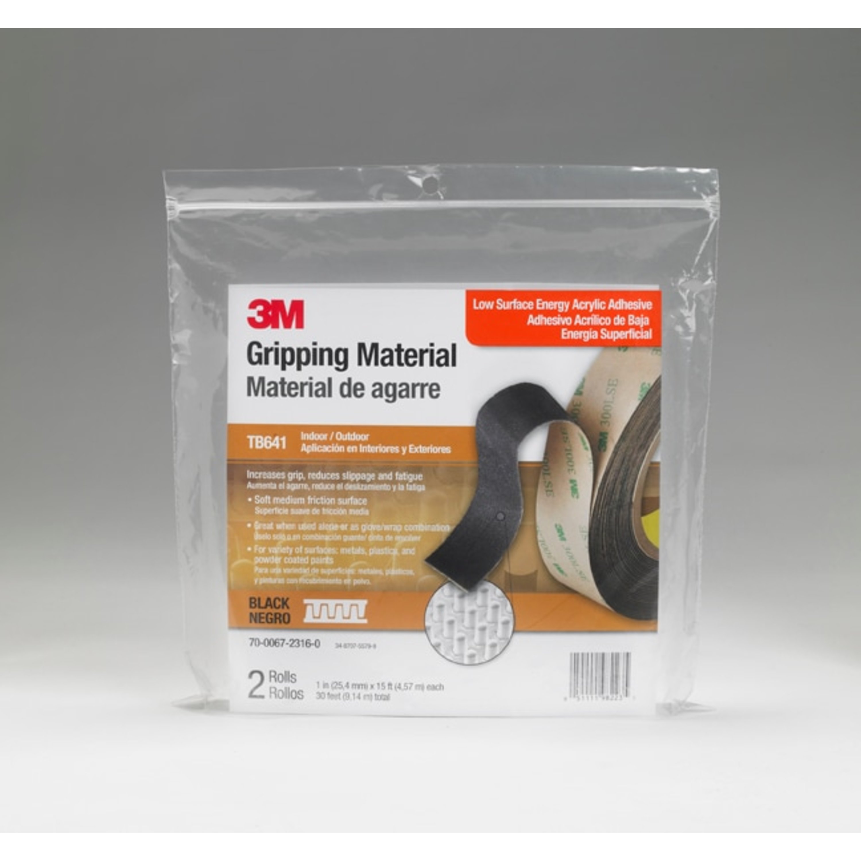 3M™ Gripping Material TB641, Black, 1 in x 15 ft, 2 rolls per bag