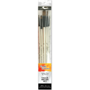 Simply Simmons Brush Set, Synthetic Bristles, Long Handle Acrylic & Oil Paintbrush, White, 5 Pieces