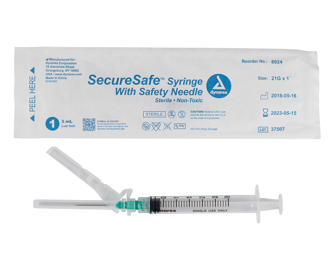 SecureSafe™ Syringe with Safety Needle - 3cc - 21G ,1