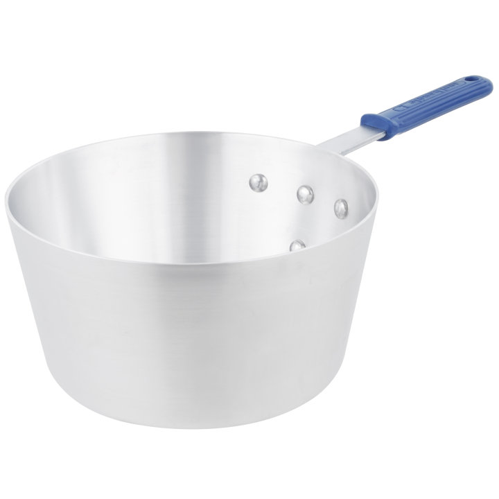 7-quart Wear-Ever® tapered saucepan with natural finish and Cool Handle® rubber grip sleeve