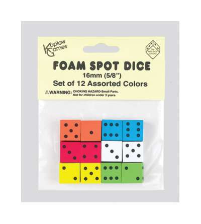 Assorted Color Spot 16 mm Foam Dice, Pack of 12