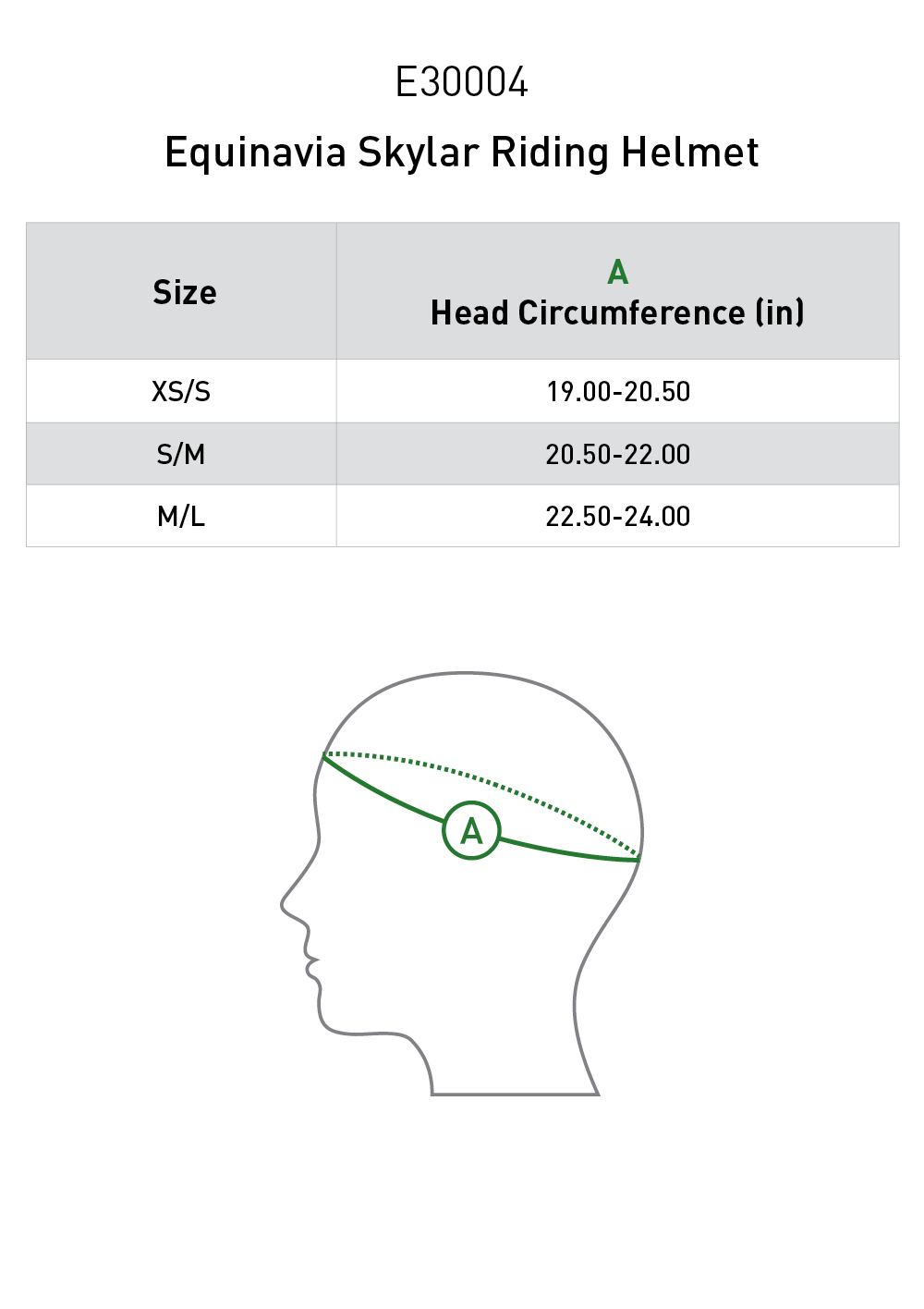 Size chart for Equinavia Skylar Riding Helmet - Black