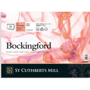 Bockingford Watercolor Pad, Hot Pressed, White, Glue Binding, 140lb/300gsm, 12 Sheet, 12x16 inch, 1 Count