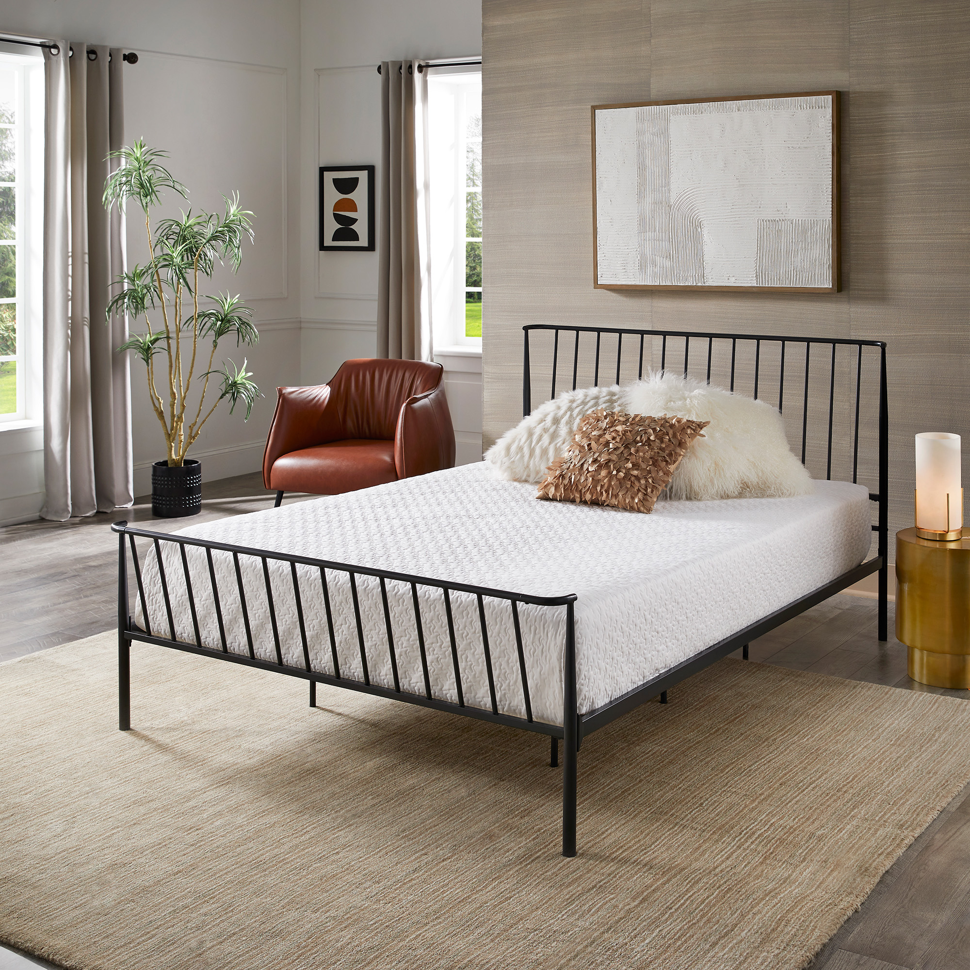 Matte Black Finish Metal Bed