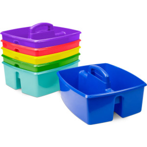 Large Supply Caddy, 2 Compartments, Assorted Colors, Portable Classroom Organizer, Set of 6